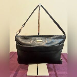 Perlina Black Leather Shoulder Bag